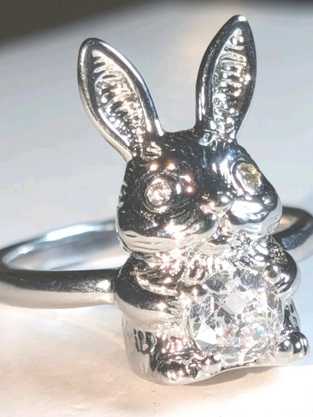 Women's Silver Plated Retro Rabbit Shaped Vintage Lab-Created Diamond Ring Sz 6